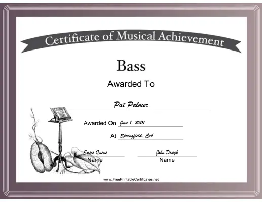 Bass Vocal Music certificate