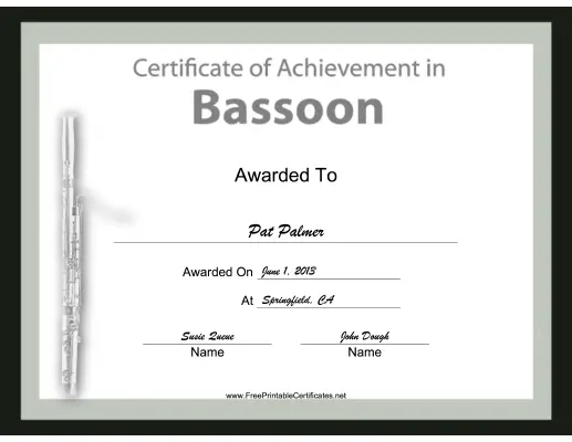 Bassoon Instrumental Music certificate