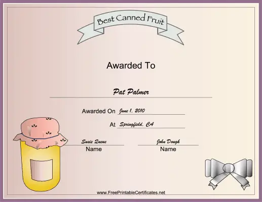 Best Canned Fruit certificate