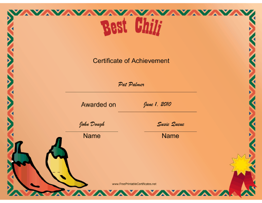 Best Chili certificate