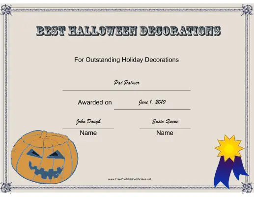 Best Halloween Decorations certificate