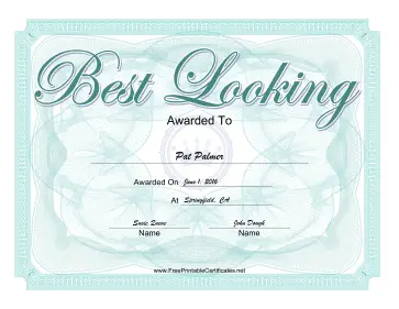 Best Looking Yearbook certificate