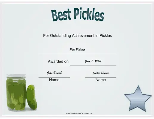 Best Pickles certificate