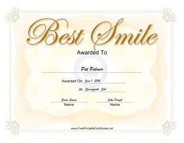 Best Smile Yearbook certificate