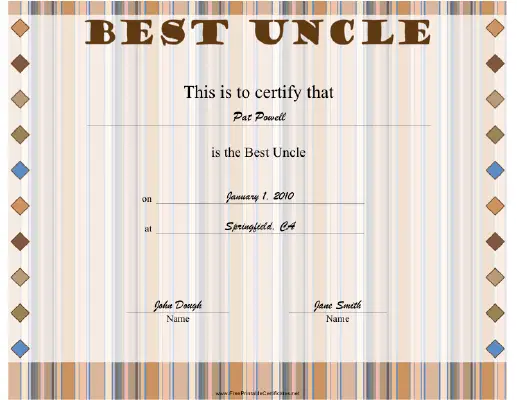 Best Uncle certificate