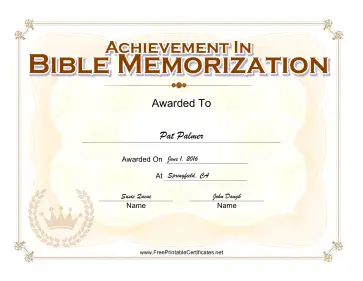 Bible Memorization certificate