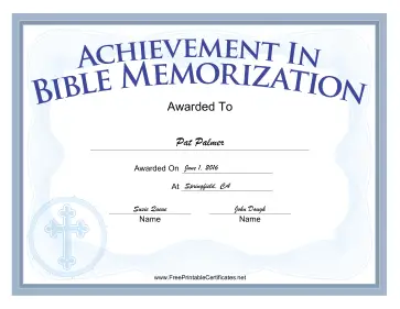 Bible Memorization Cross certificate
