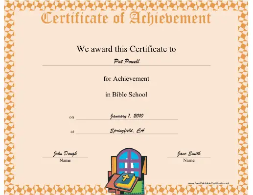 Bible School Completion certificate