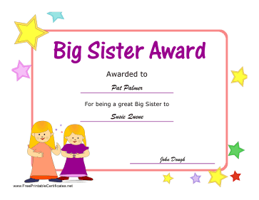 Big Sister Award certificate
