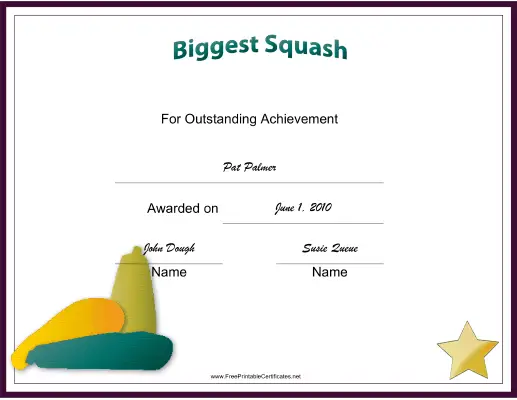 Biggest Squash certificate
