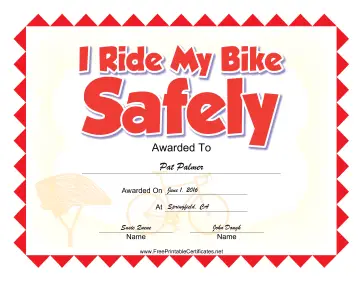 Bike Safety certificate