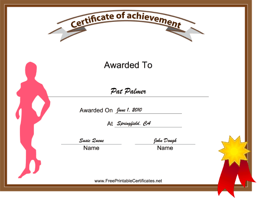 Female Body Building certificate