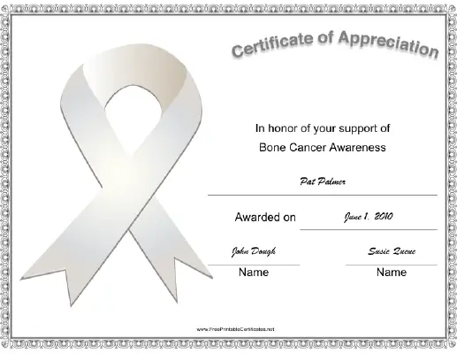 Bone Cancer Awareness Ribbon certificate