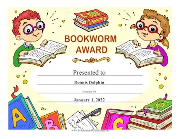 Bookworm Award certificate