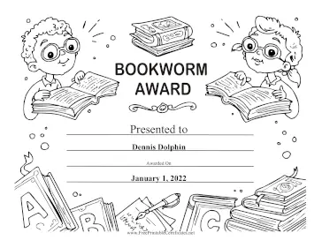 Bookworm Award Black and White certificate