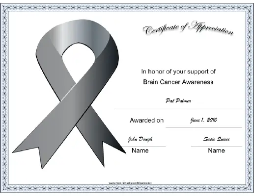 Brain Cancer Awareness Ribbon certificate