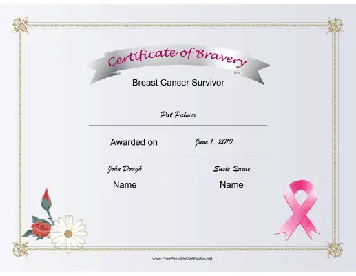 Breast Cancer Bravery certificate