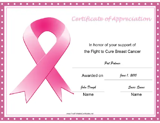 Breast Cancer Fight Ribbon certificate