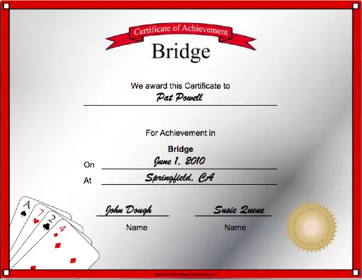Bridge Achievement certificate