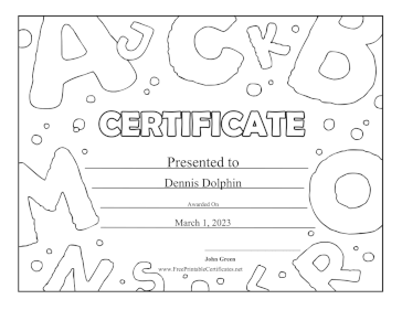 Bubble Letters Black and White certificate