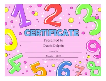 Bubble Numbers certificate