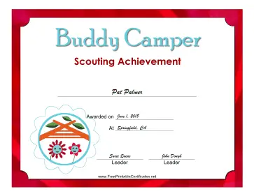 Buddy Camper Badge certificate
