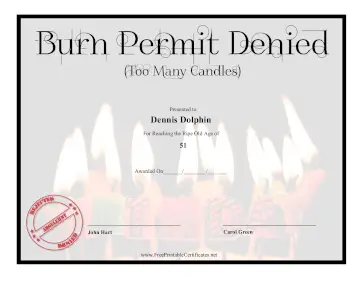 Burn Permit Denied certificate