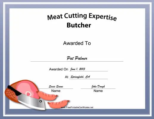 Butcher Employment certificate