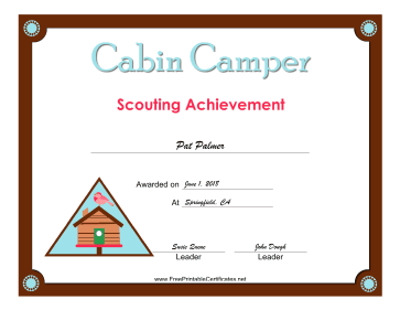 Cabin Camper Badge certificate