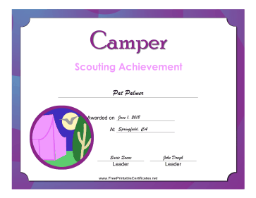 Camper Badge certificate