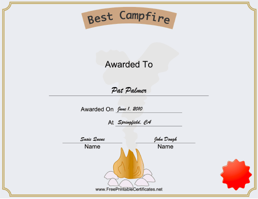 Best Campfire certificate