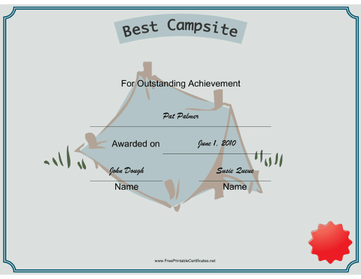 Best Campsite certificate