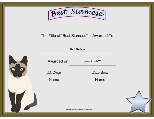 Best Siamese certificate