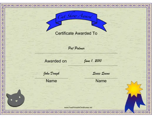 Cat Show certificate