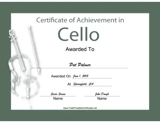 Cello Instrumental Music certificate