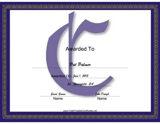 C Monogram certificate