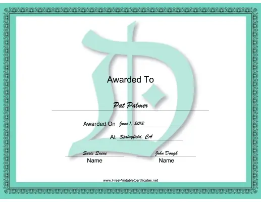 D Monogram certificate