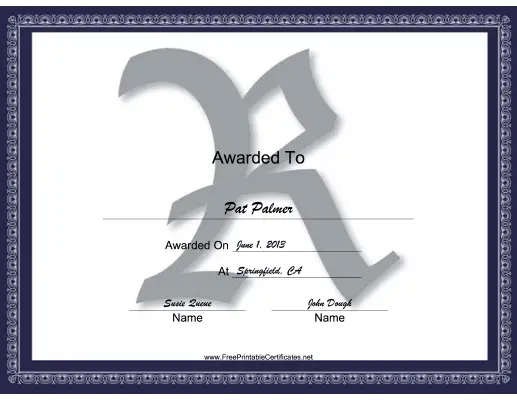 R Monogram certificate