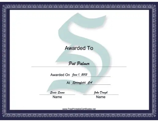 S Monogram certificate