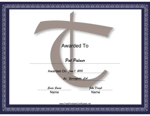 T Monogram certificate