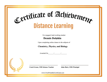 Certificate Of Achievement Distance Learning certificate
