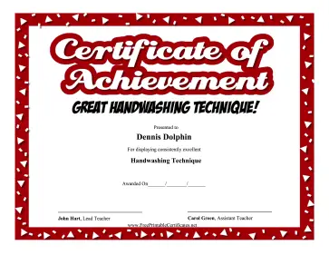 Certificate Of Achievement Handwashing certificate