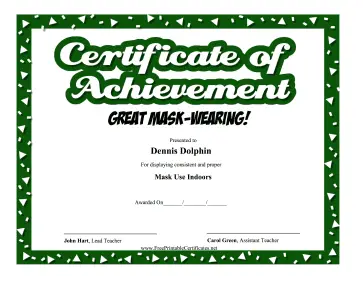 Certificate Of Achievement Mask-Wearing certificate