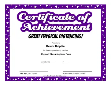 Certificate Of Achievement Physical Distancing certificate