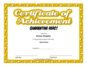 Certificate Of Achievement Quarantine Hero certificate
