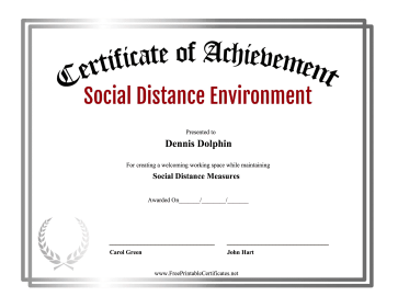 Certificate Of Achievement Social Distance Environment certificate