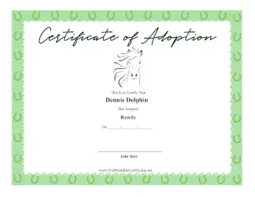 Certificate Of Adoption Horse certificate