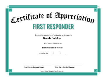 Certificate Of Appreciation First Responder certificate