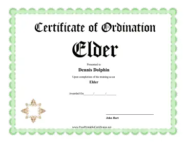 Certificate Of Ordination Elder certificate