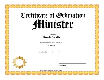 Certificate Of Ordination Minister certificate